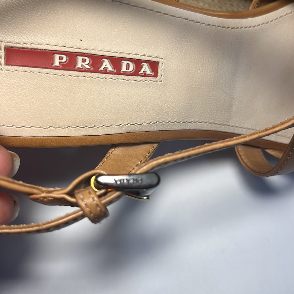 PRADA Leather Ankle Strap Platform Wedges Sandals Heels 40 - Picture 6 of 16